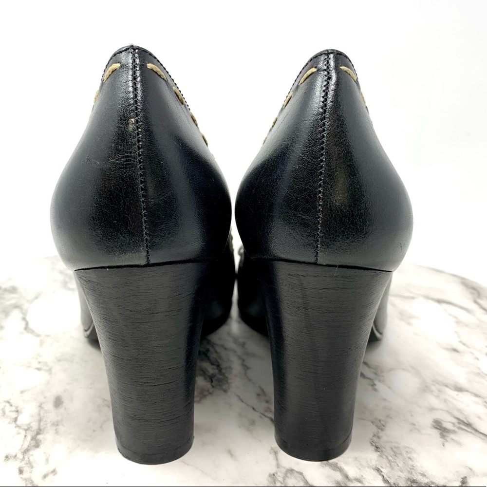 RSVP Collection Contrast Stitch Buckle hardware black leather pumps 9 classic - Picture 5 of 14